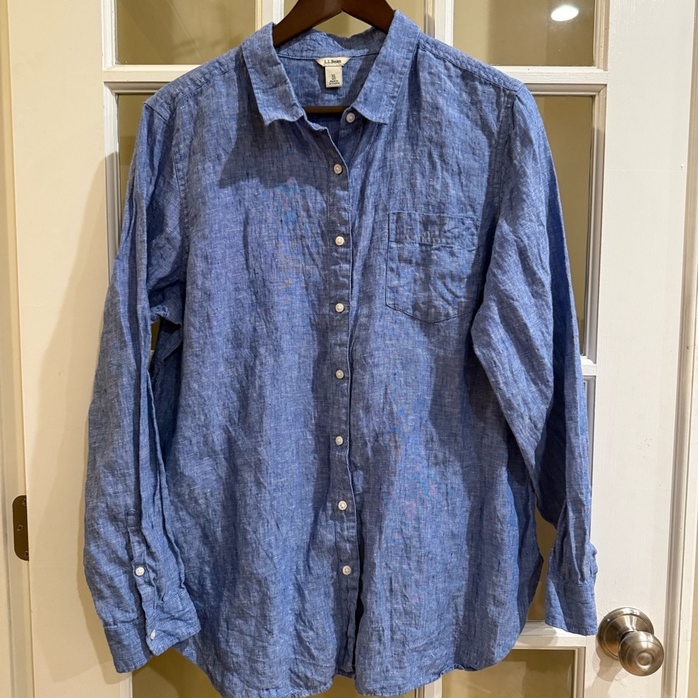 L.L. Bean Blue Linen Button-Down Shirt
